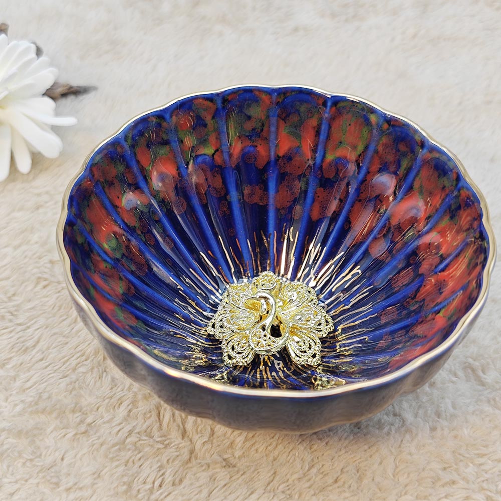 Golden Blue Peacock Jianzhan Tenmoku TeaCup Tasting Cup Tea Bowl