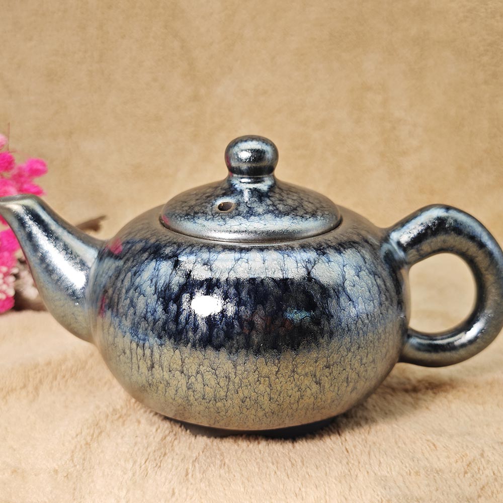 Silvery Blue Hare's Fur Jianzhan Tenmoku Teapot