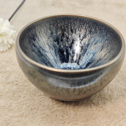 Ocean Blue Hare's Fur Jianzhan Tenmoku TeaCup Tasting Cup Tea Bowl