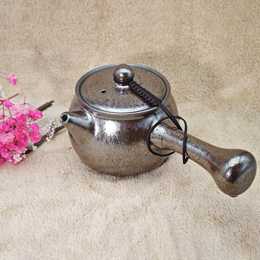 Long Handle Silver Blue Hare's Fur Jianzhan Tenmoku Teapot