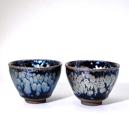 Handmade Jianzhan Oil Drop Purple Gold + Oil Drop Tenmoku Tea Cups