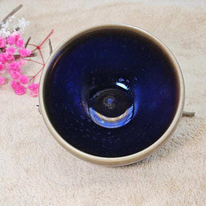 Cobalt Blue Glazed Jianzhan Tenmoku TeaCup Tasting Cup Tea Bowl