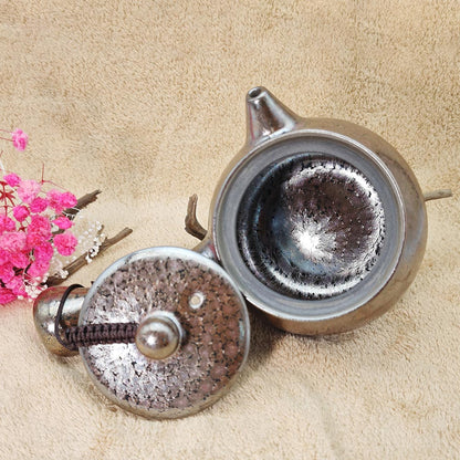 Long Handle Silver Blue Hare's Fur Jianzhan Tenmoku Teapot