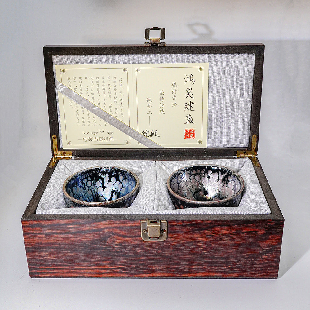 Handmade Jianzhan Oil Drop Purple Gold + Oil Drop Tenmoku Tea Cups