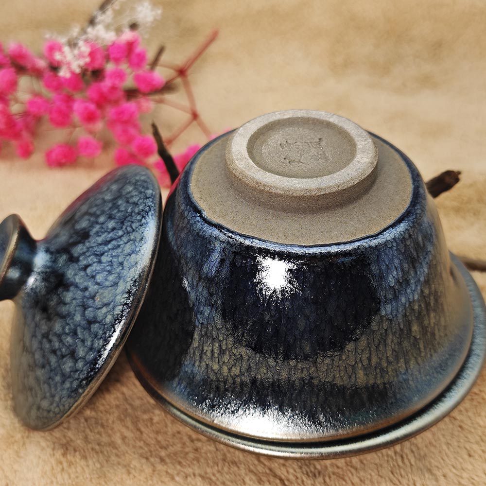 Silver Blue Hare's Fur Jianzhan Tenmoku  Tea Cup