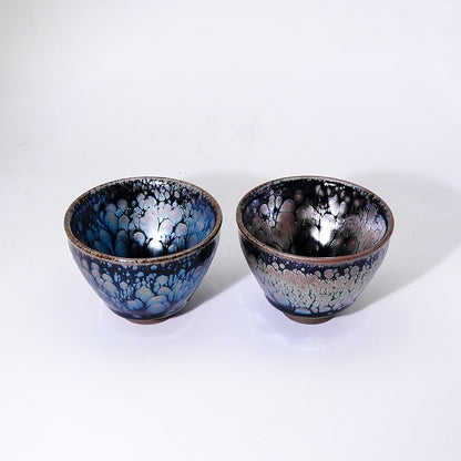 Handmade Jianzhan Oil Drop Purple Gold + Oil Drop Tenmoku Tea Cups